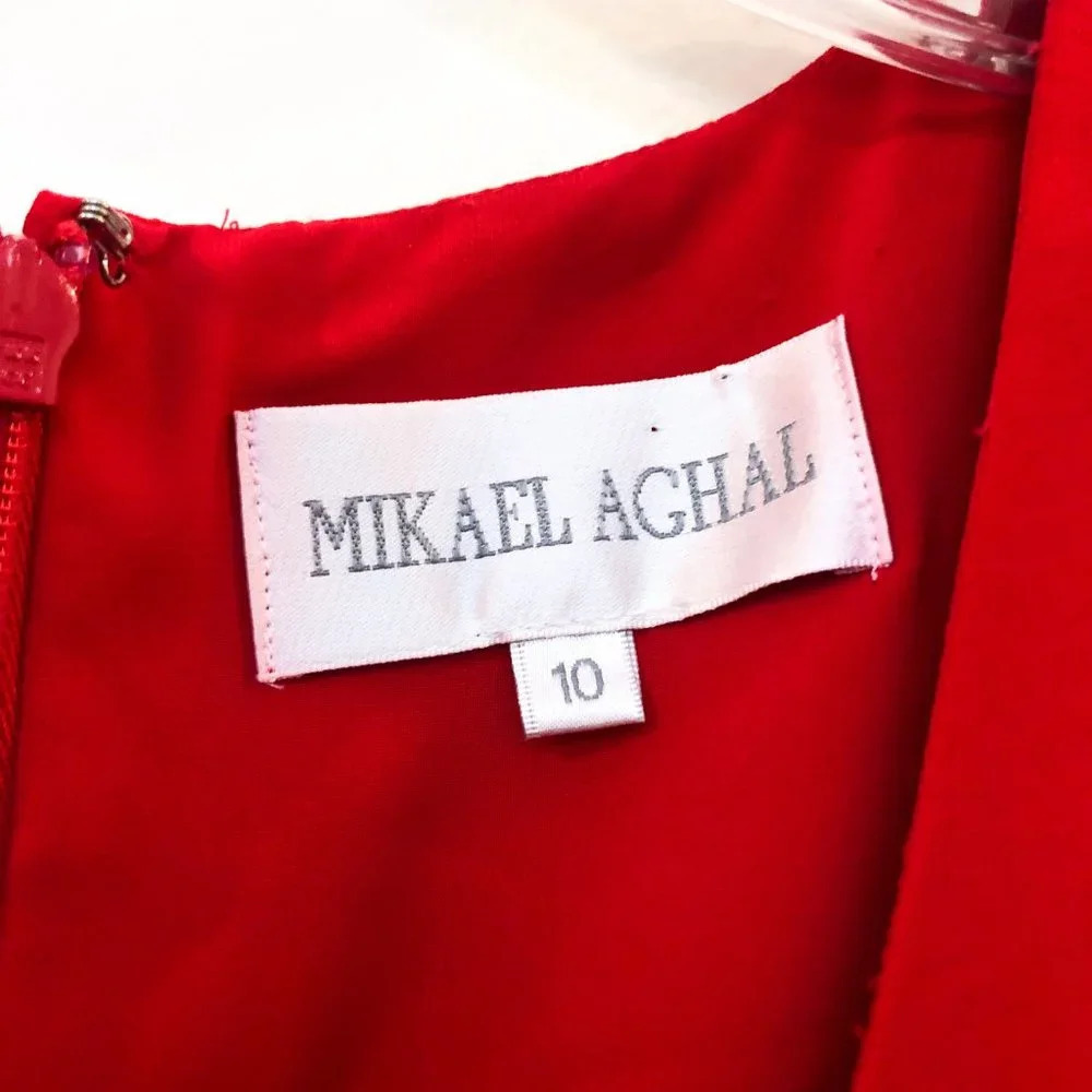 Mikael Aghal Red Chiffon Ruffle Midi Dress 10 NWT - Picture 6 of 8